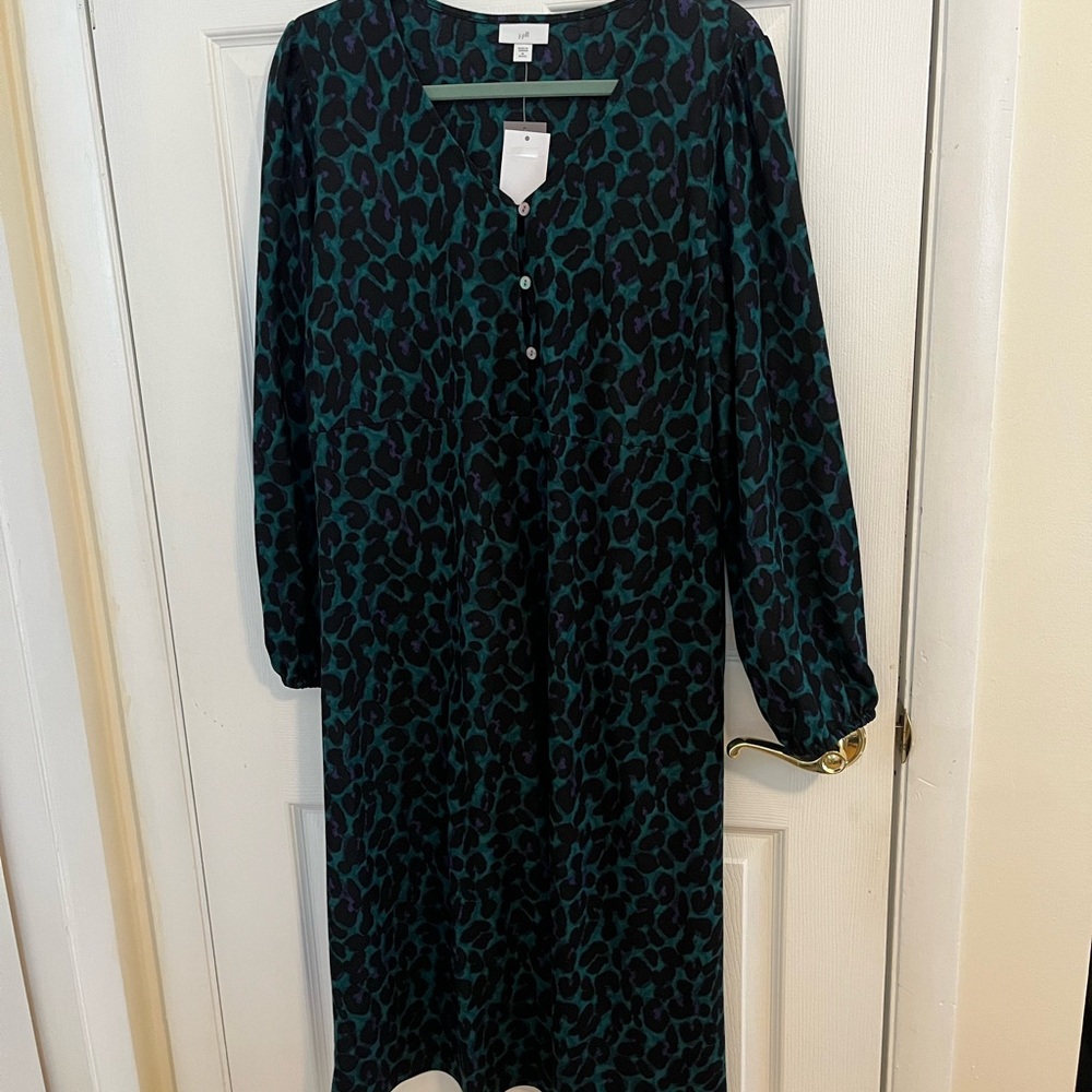 J. Jill Black and Green Patterned Long Sleeve Dress
